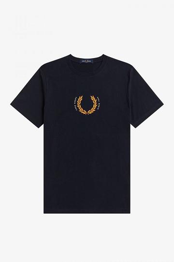 Navy Fred Perry Laurel Wreath Men's T Shirts | PH 1698ILHS